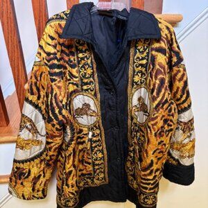 Vintage Unisex Mureli Tiger Versace Dolce Vibes 80s 90s Quilted Silk Jacket L/XL